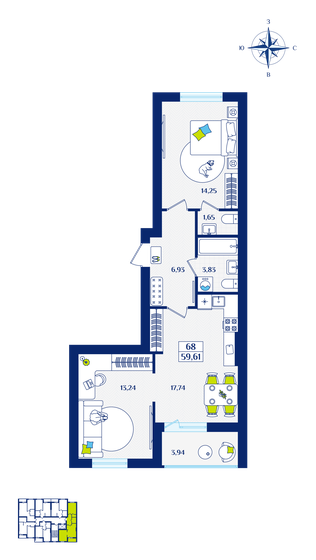 51,9 м², 2-комнатная квартира 8 148 490 ₽ - изображение 46