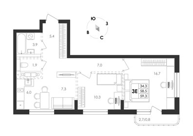 Квартира 59,3 м², 3-комнатная - изображение 1