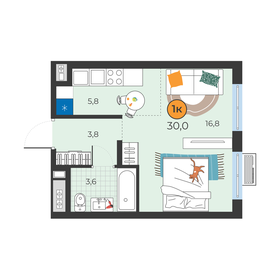 Квартира 30 м², студия - изображение 1