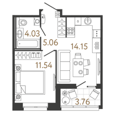 Квартира 34,8 м², 1-комнатная - изображение 2