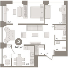 Квартира 86,2 м², 2-комнатная - изображение 3