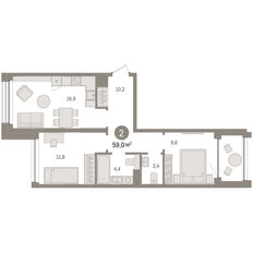 Квартира 59 м², 2-комнатная - изображение 3