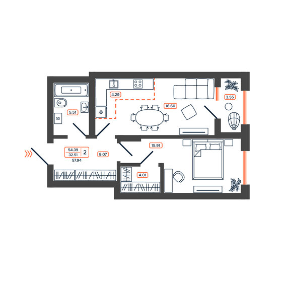 58,2 м², 2-комнатная квартира 6 229 540 ₽ - изображение 67