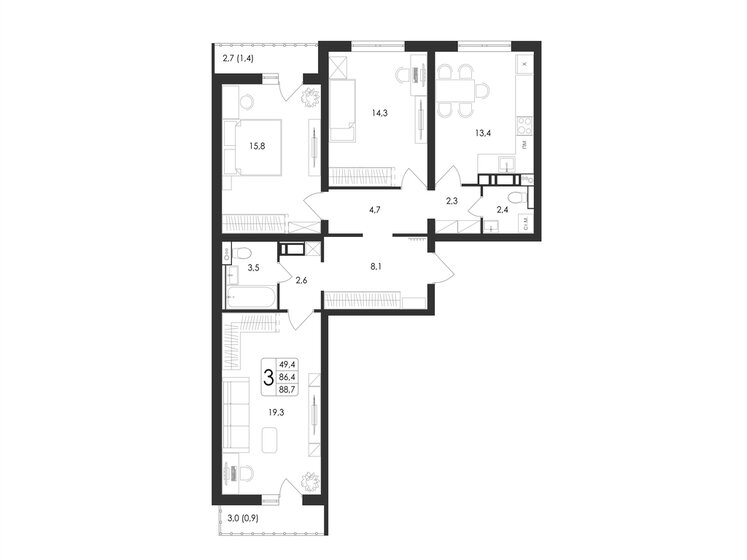 89,4 м², 3-комнатная квартира 8 900 000 ₽ - изображение 50