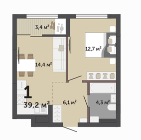 Квартира 39,2 м², 1-комнатная - изображение 2