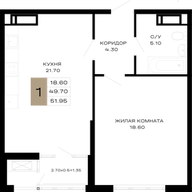 Квартира 52 м², 1-комнатная - изображение 1