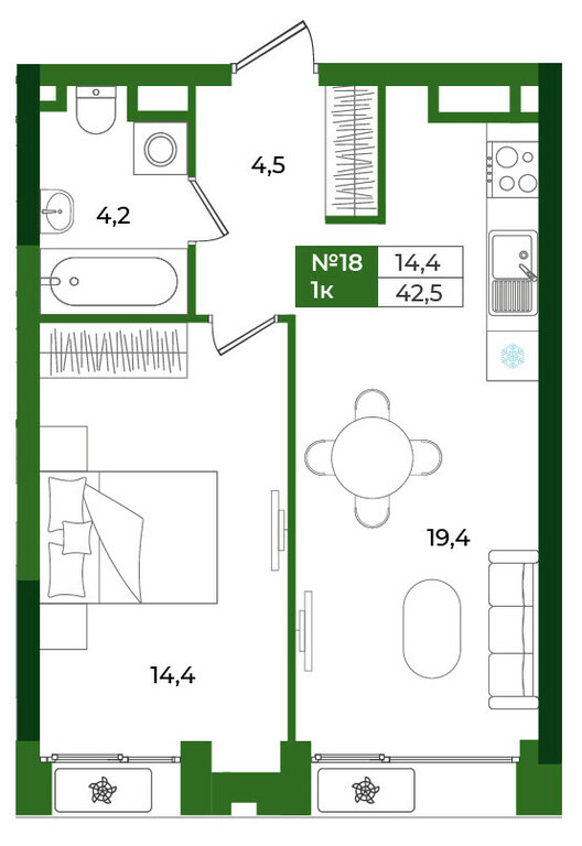 Варианты планировок ЖК «Клевер 3.0» - планировка 9