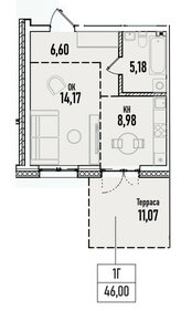 Квартира 46 м², 1-комнатная - изображение 1