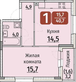 Квартира 42,3 м², 1-комнатная - изображение 1
