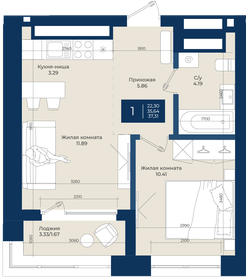 Квартира 37,3 м², 1-комнатная - изображение 1