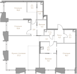 Квартира 126,3 м², 3-комнатная - изображение 1
