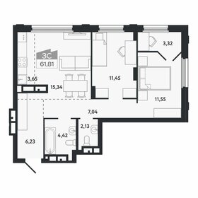Квартира 61,8 м², 3-комнатная - изображение 1