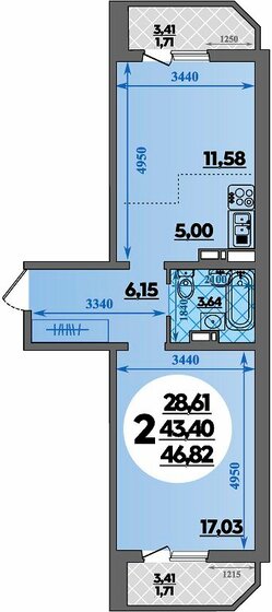 46 м², 2-комнатная квартира 4 657 600 ₽ - изображение 65