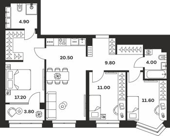 Квартира 82,8 м², 3-комнатная - изображение 1