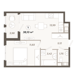 Квартира 38,1 м², 1-комнатная - изображение 1