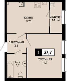Квартира 37,7 м², 1-комнатная - изображение 1