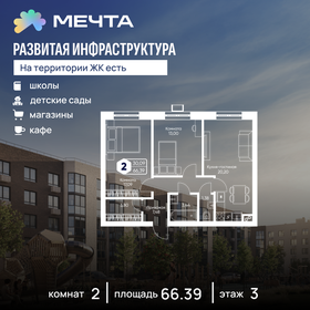 Квартира 66,4 м², 2-комнатная - изображение 1