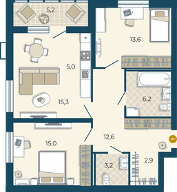 Квартира 74,7 м², 3-комнатная - изображение 1
