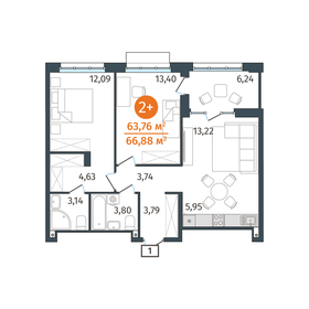 Квартира 63,8 м², 2-комнатная - изображение 1