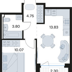 Квартира 33 м², 1-комнатная - изображение 2