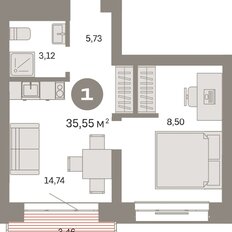 Квартира 35,6 м², 1-комнатная - изображение 3