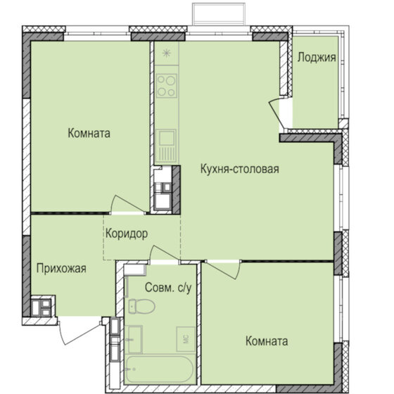57,7 м², 2-комнатная квартира 6 302 770 ₽ - изображение 18