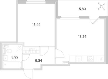Квартира 43,8 м², 1-комнатная - изображение 1