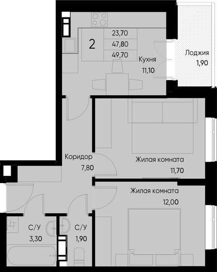 47,8 м², 2-комнатная квартира 8 317 878 ₽ - изображение 1