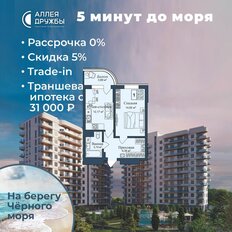 Квартира 43,8 м², 1-комнатные - изображение 3