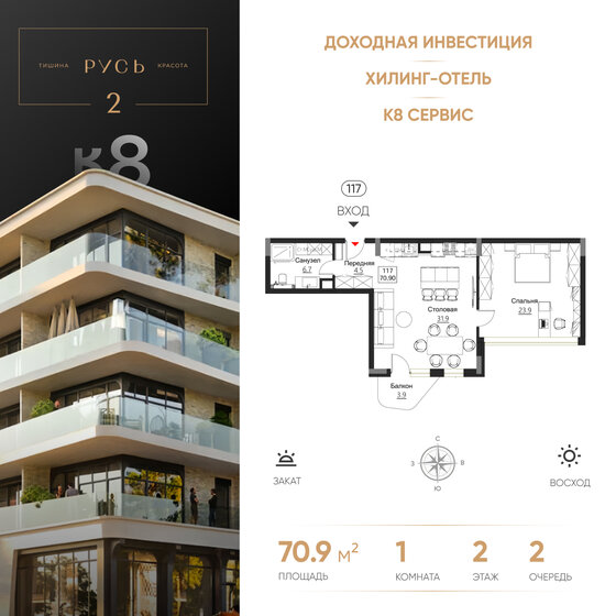 70,9 м², 1-комнатные апартаменты 35 948 992 ₽ - изображение 1