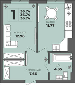 Квартира 36,7 м², 1-комнатная - изображение 1