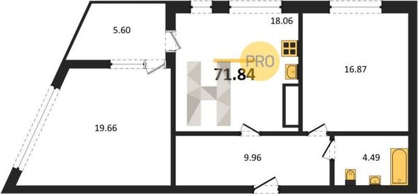 Квартира 71,8 м², 2-комнатная - изображение 1