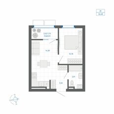 Квартира 34,7 м², 1-комнатная - изображение 2