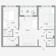 Квартира 61,8 м², 2-комнатная - изображение 3