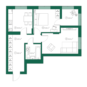 Квартира 57,9 м², 2-комнатная - изображение 1
