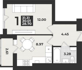 Квартира 31,3 м², 1-комнатная - изображение 1