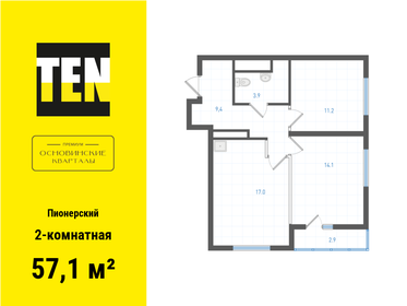 Квартира 57,1 м², 2-комнатная - изображение 1