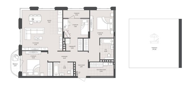 Квартира 133,9 м², 3-комнатная - изображение 1