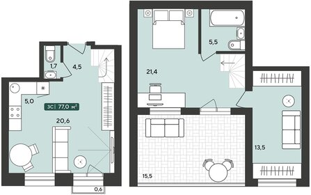Квартира 77 м², 3-комнатная - изображение 1