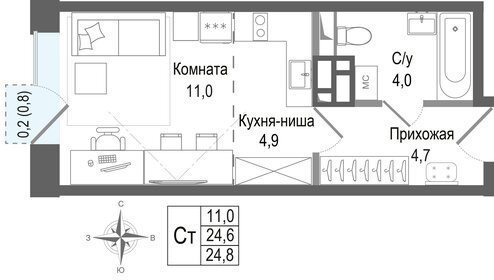 Квартира 24,6 м², студия - изображение 1