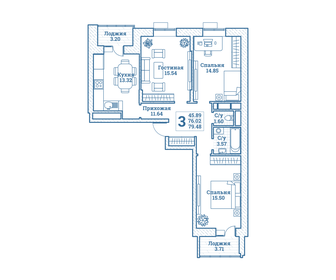 Квартира 79,5 м², 3-комнатная - изображение 1