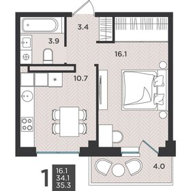 Квартира 35,3 м², 1-комнатная - изображение 1