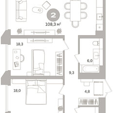 Квартира 108,3 м², 2-комнатная - изображение 3