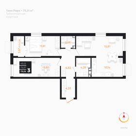Квартира 73,2 м², 3-комнатная - изображение 1