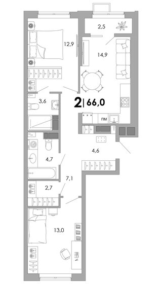 67 м², 2-комнатная квартира 13 600 000 ₽ - изображение 84