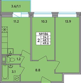 Квартира 49,6 м², 2-комнатная - изображение 1