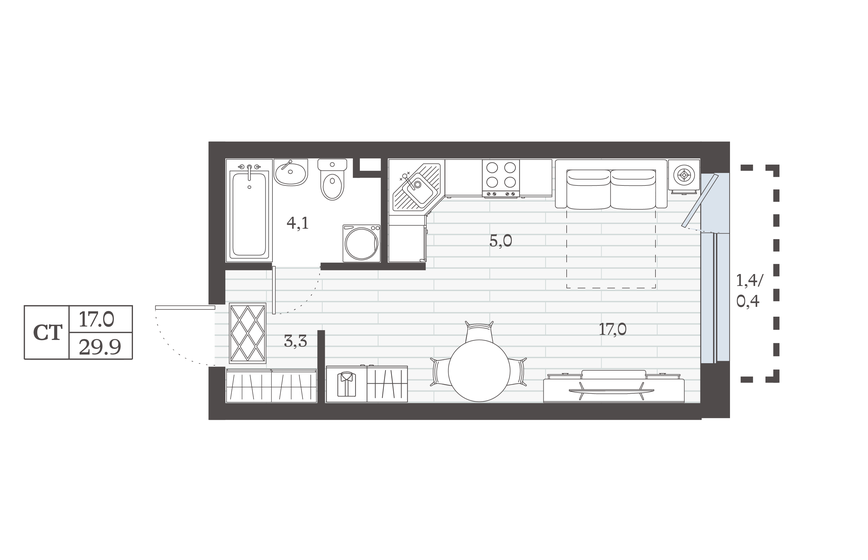 29,7 м², квартира-студия 6 336 092 ₽ - изображение 36