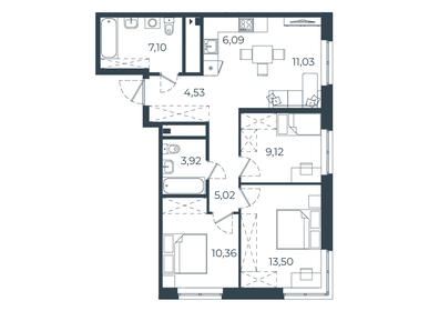 Квартира 70,7 м², 3-комнатная - изображение 1