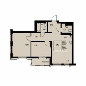 Квартира 72,3 м², 3-комнатная - изображение 1