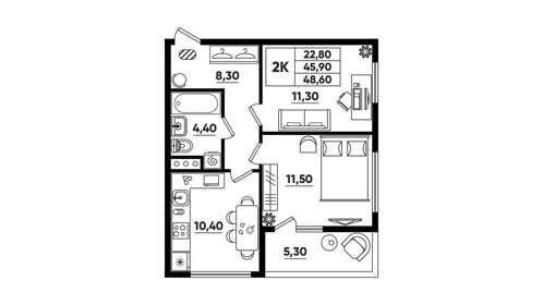 Квартира 48,6 м², 2-комнатная - изображение 2